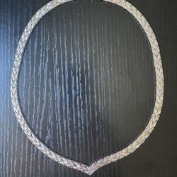 Vintage Antique Italian 925 Sterling Silver Textured Basketweave Chevron V Necklace 17 In