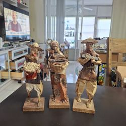 Vintage Set Of 3 Mexican Folk Art Paper Mache Figurines Made In Cozumel Mexico 12" Tall 