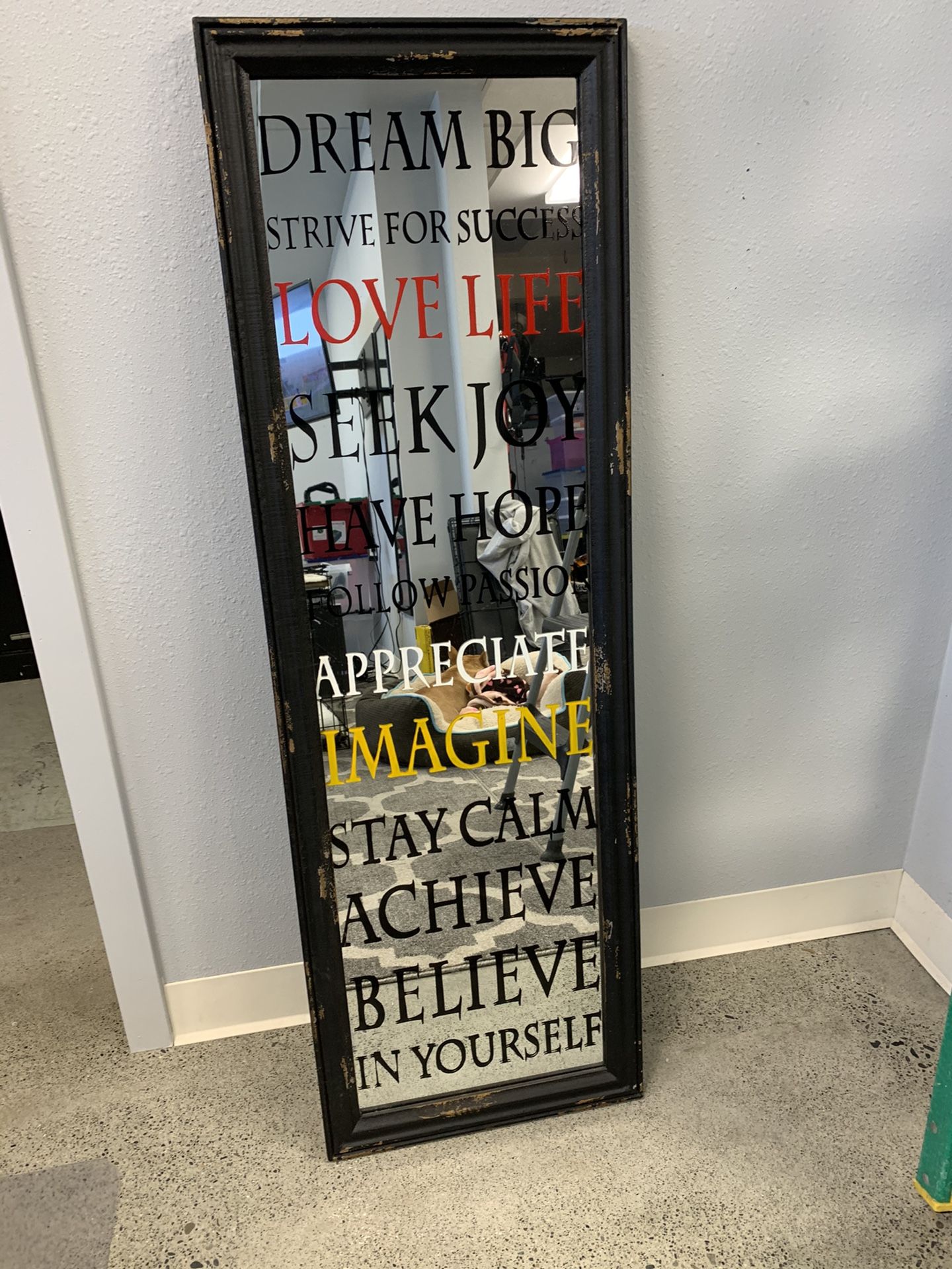 Mirrors 2 Of The Plain Mirrors Are 30” X 64”, And 1 Of With Uplifting Quotes Is 16” X 48” With Distressed Look Frame