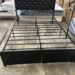 Fluest Bed Frame with Linen Upholstered Headboard, Lockable Storage, Queen Size,  $99   📍 Warehouse Address: 2745 Boone St Columbia, SC 29204 (Behind
