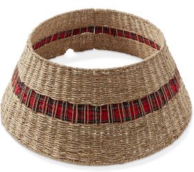 🆕 in 📦 32-Inch Christmas Tree Collar,Seagrass Woven Farmhouse Tree Base Cover with Cord Cut Out,Natural