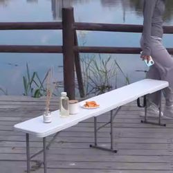 6 Foot Fold-in-Half Bench with Carrying Handle, Easy Folding and Transport, Indoor/Outdoor Use, Sturdy Steel Frame,