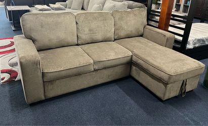 Warm grey reversible sleeper sectional w/ storage