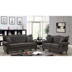 2pc Dark gray Sofa and Loveseat @Elegant Furniture