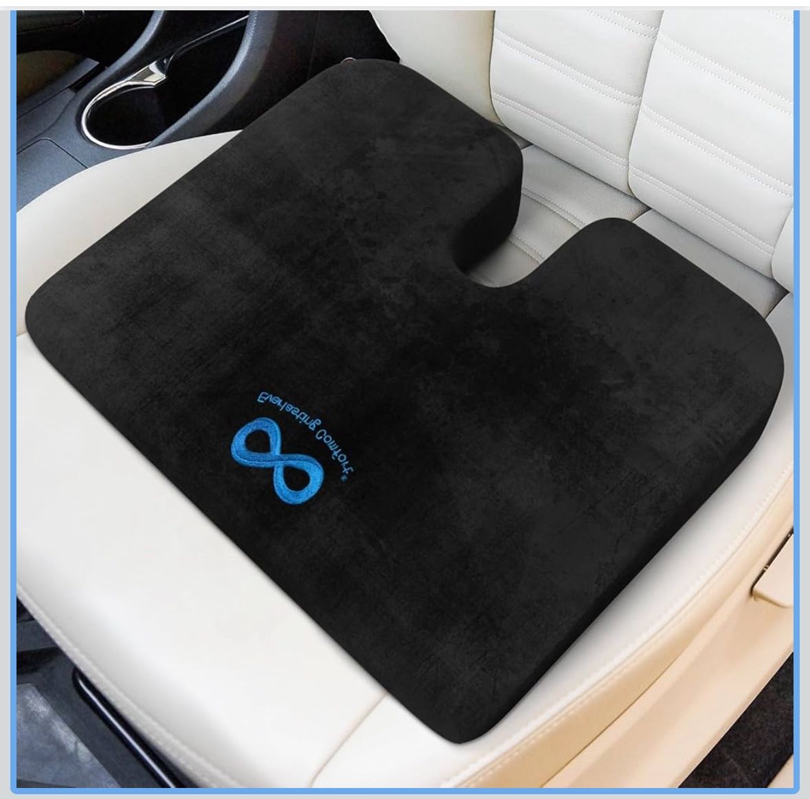 Everlasting Comfort Car Seat Cushion for Driving - Wedge Car Cushion for Office, Travel, Gaming Chair - Memory Foam Booster Seat - Non-Slip, Washable
