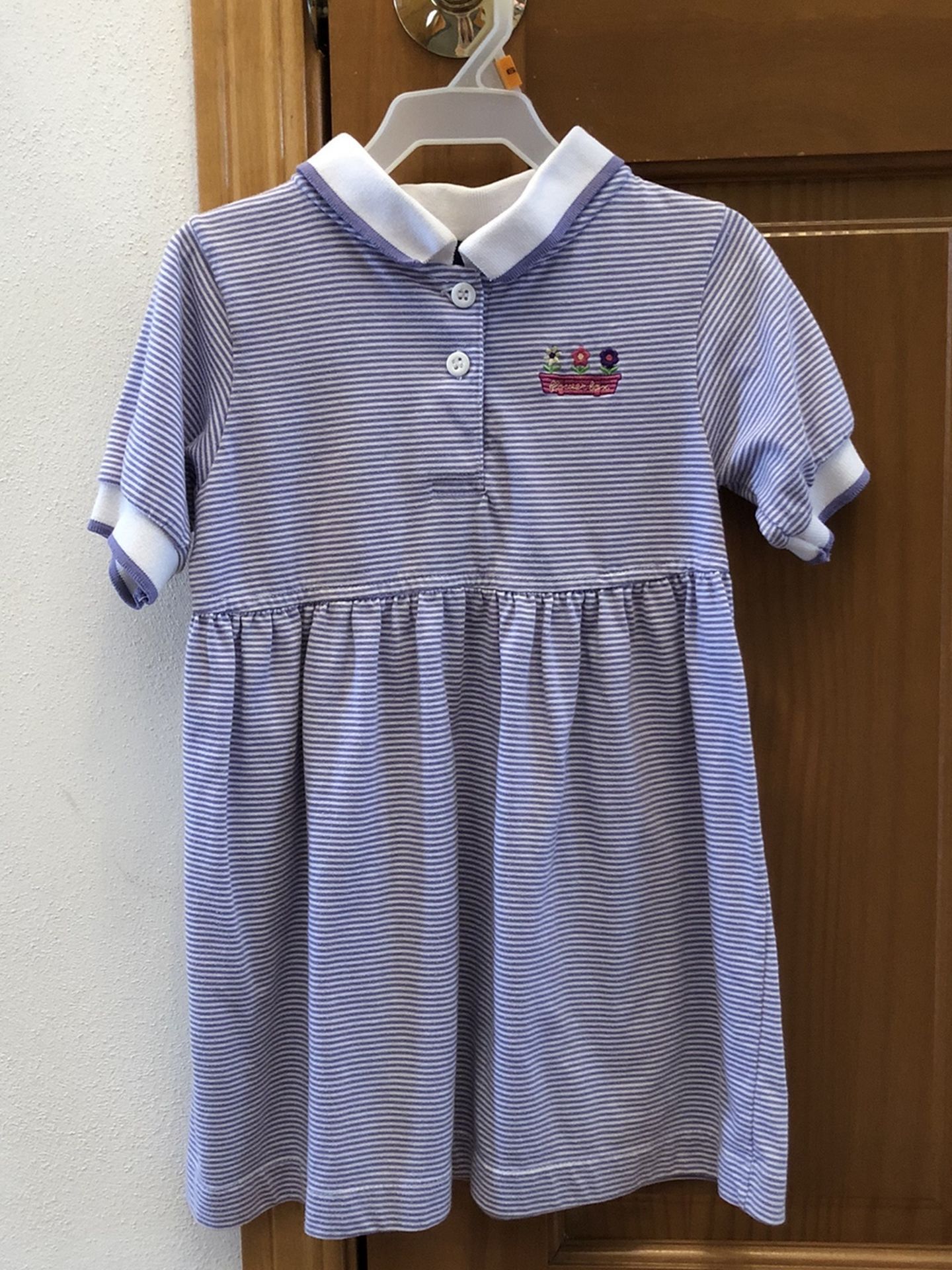 Girls purple and white stripe dress - Size 4