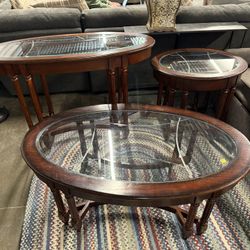 Elegant 3-Piece Glass & Wood Table Set – Classic & Refined Style