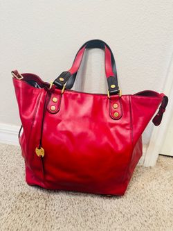 Red Leather Tote Bag with Gold Hardware