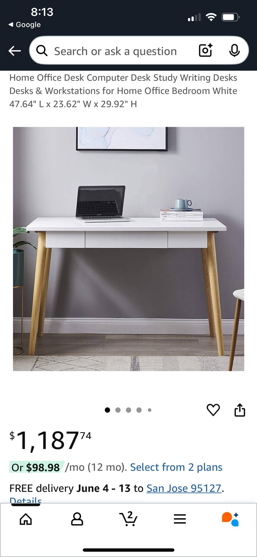 Rectangular White and Light Oak Wood 1-Drawer Writing Desk