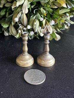 Vintage Miniature Solid Brass 1 3/4" Candle Stick Pair for Small Dolls & Doll Houses RARE