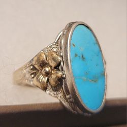 Vintage Turquoise Silver Gold Ring 