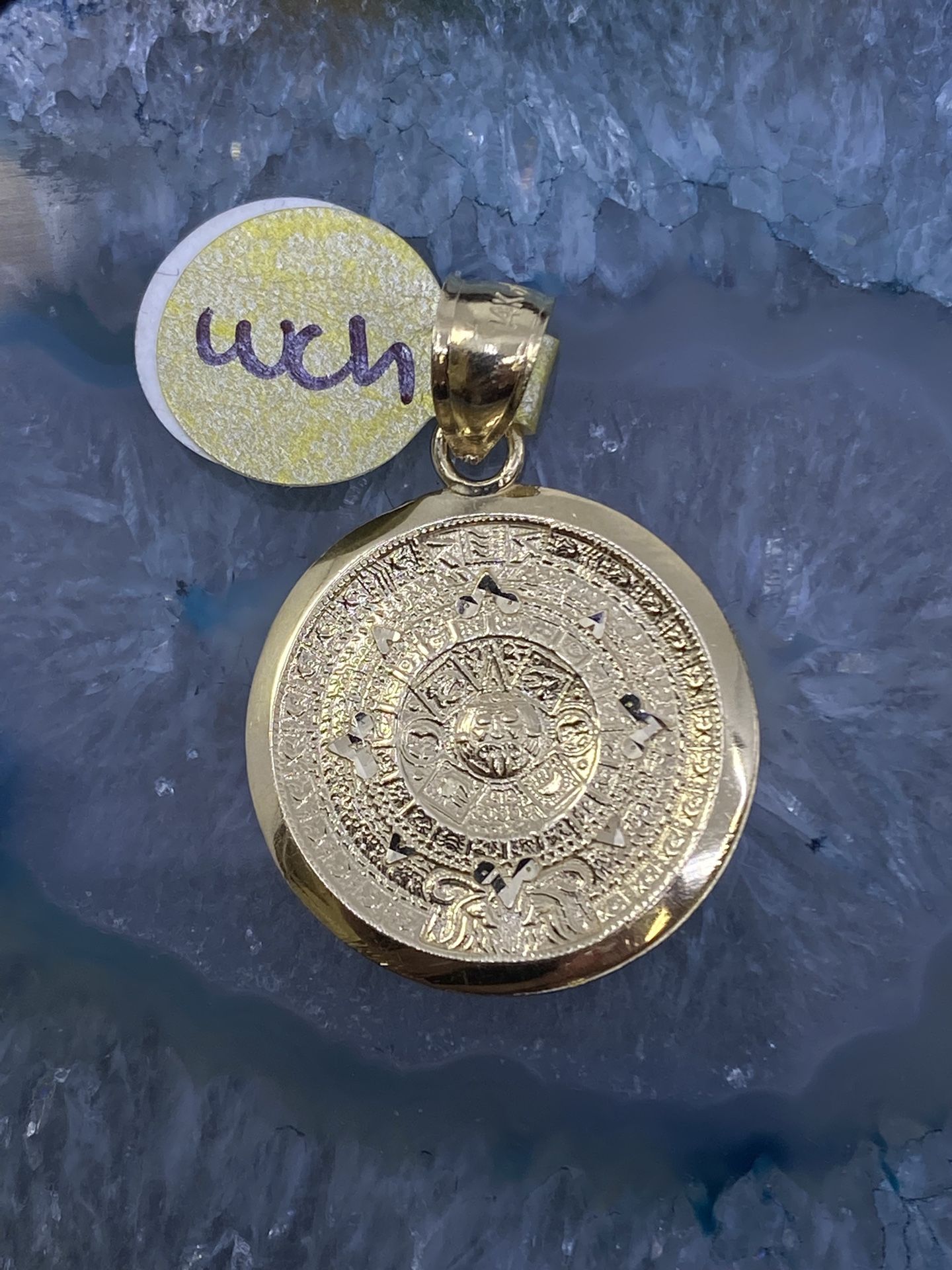 $275 Yellow Gold Aztec Calendar Charm Pendant