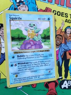 1999 Shadowless Squirtle mint Pokemon card from the Base Set.SQUIRTLE - 63