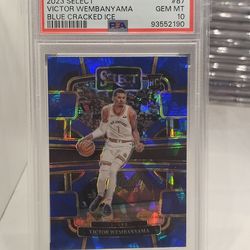 Victor wembanyama rookie card psa 10 blue cracked ice spurs