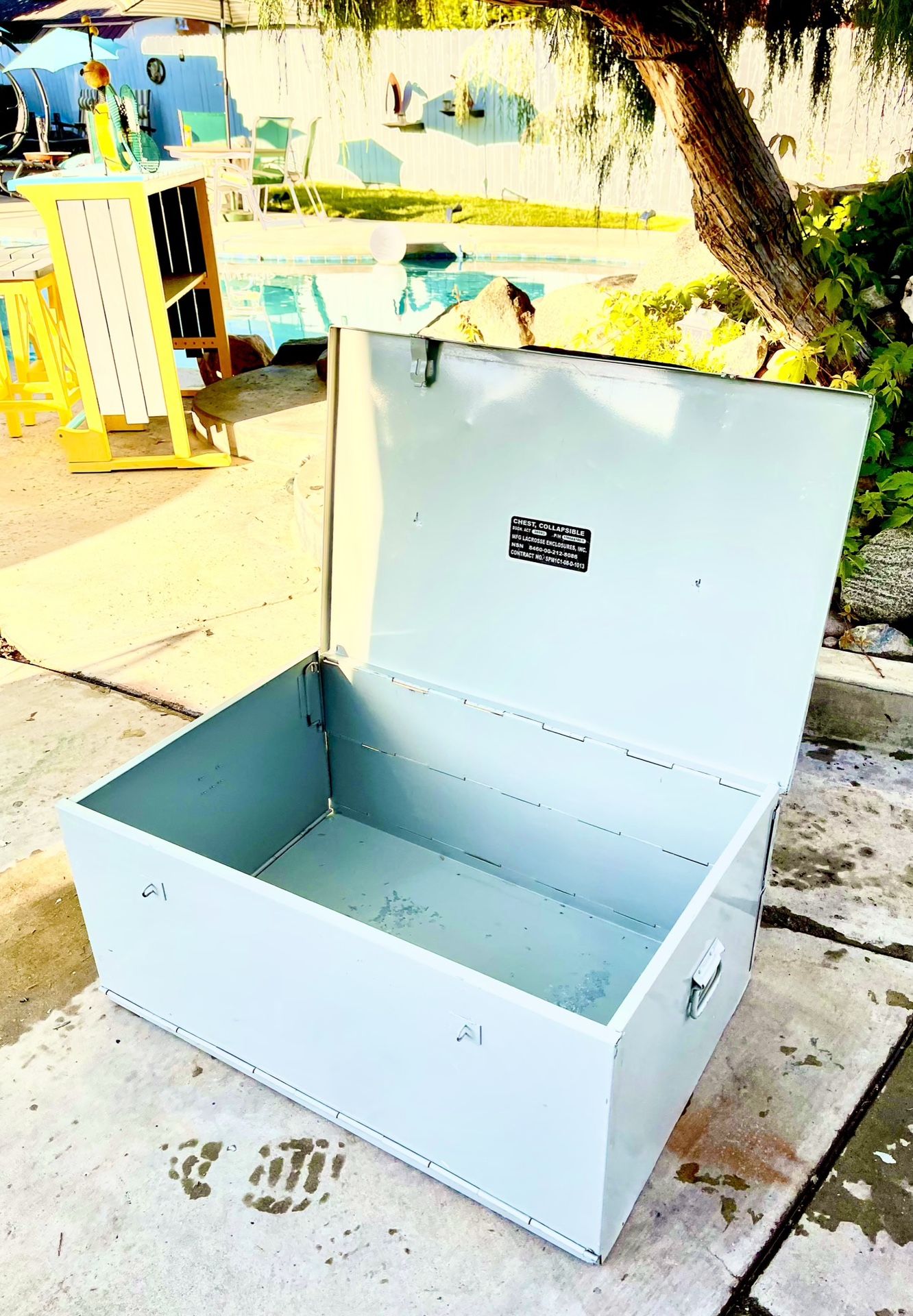 Collapsible, Metal , Military Footlocker-Folds Up To Just A Few Inches High Compare At $600)