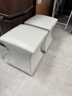 Pair of Courbe Ottomans silhouette and classic nailhead trim - 16” x 16” x 18” - Retail: $285