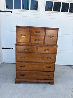 Vintage 'Colonial Craft' Solid Birch 9 Drawer High Boy Dresser