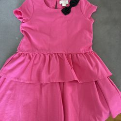 Girls Kate Spade Pink Tiered Dress With Black Bow Size 7