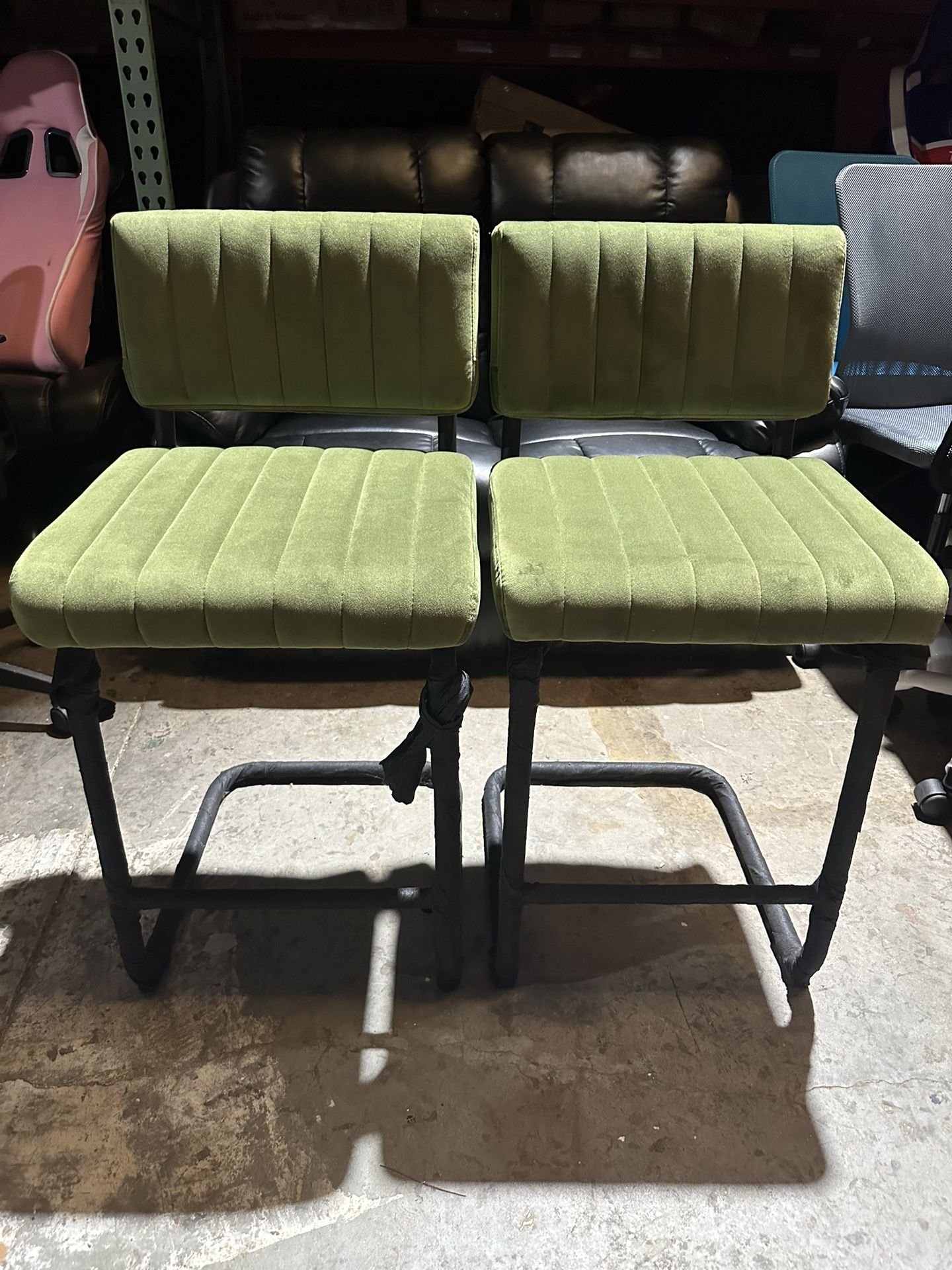 Set Of 2 Green Counter Height Chairs, 24” Tall Barstools