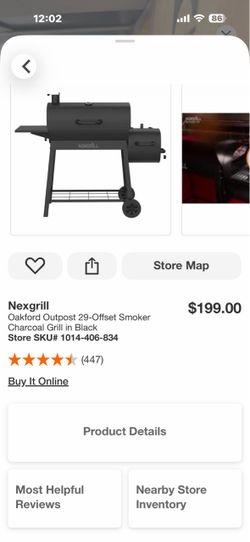 Nexgrill Oakford Outpost 29-Offset Smoker Charcoal Grill in Black