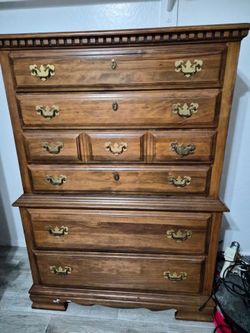 Tall Wood Dresser with Brass Hardware