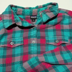 Patagonia Fjord Flannel Shirt Womens 4 Plaid Organic Cotton Button Up Gorpcore