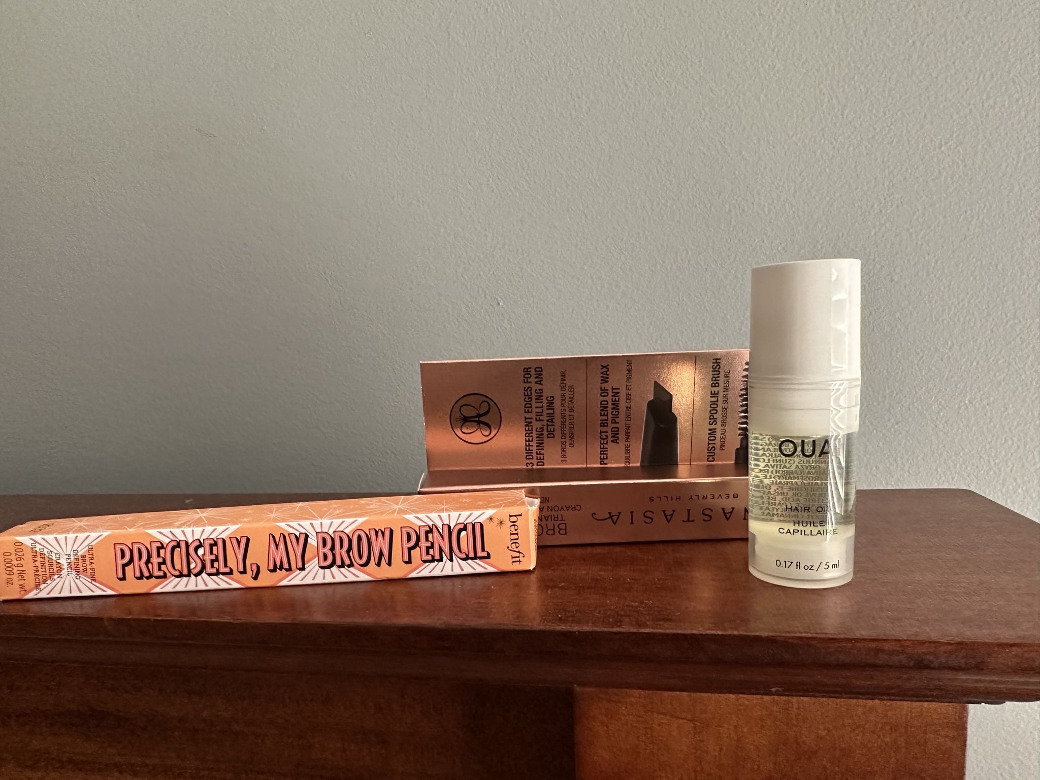 3 items: Benefit Precisely Eyebrow Pencil +Anastasia Brow Definer +Ouai Hair Oil