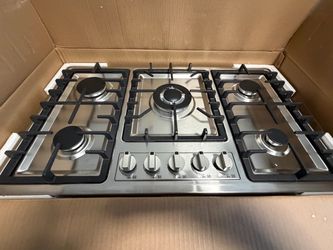 34 in 5-Burner Gas Cooktop Stainless Steel, Natural Gas Hob With Flame Failure Protection & Electronic Ignition, 5 Independent Knob Controls, NG Gas S