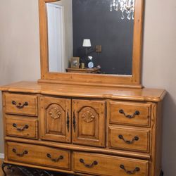 Solid wood dresser with mirror