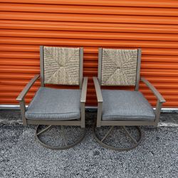 allen + roth Townsend Set of 2 Wicker Brown Steel Frame Swivel Dining Chair with Gray Cushioned Seat