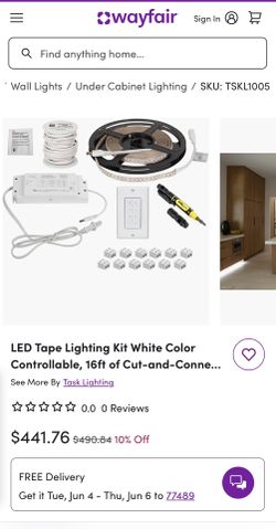 LED Tape Lighting Kit White Color Controllable, 16ft of Cut-and-Conne...