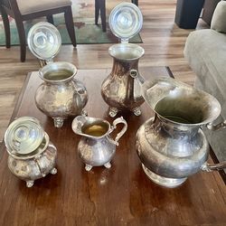 Title: Vintage Electroplated 5-Piece Tea & Coffee Set – Elegant Antique Style  Description: Beautiful vintage 5-piece silver-plated tea and coffee set