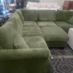 New 99x99 Sage Sectional Couch With Ottoman / Free Delivery 