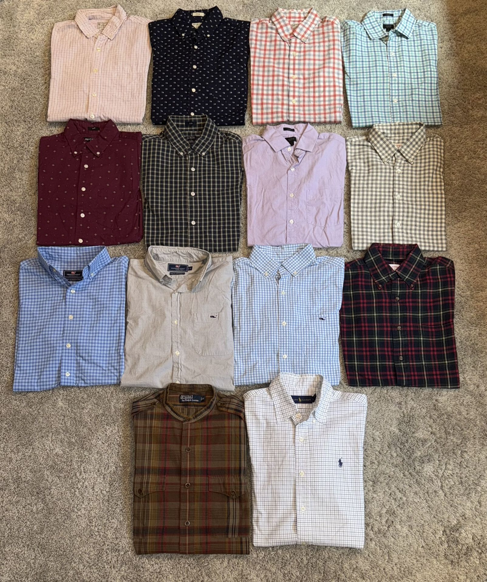 Lot of 19 Name Brand Size Men’s Small Long Sleeve Button Down Casual Shirts
