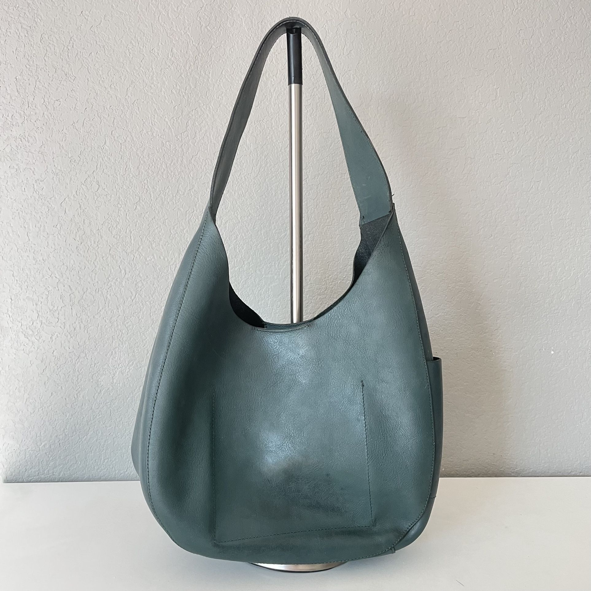 Madewell Tote Bag Olive Green Cow Leather Handbag 13”x10” Shopper Bag