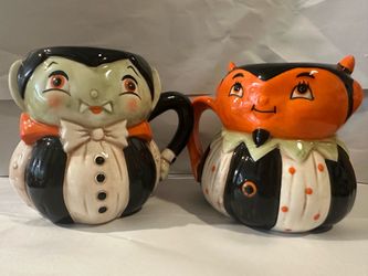 NEW Johanna Parker Halloween Pumpkin Devil & Vampire Mugs Lot Of 2 Vintage Style