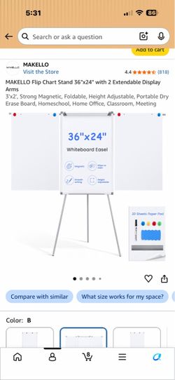Makello 36x24 Magnetic Whiteboard Easel Stand