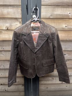 100% Real Leather Brown Jacket Size XL  Vintage Floral lining