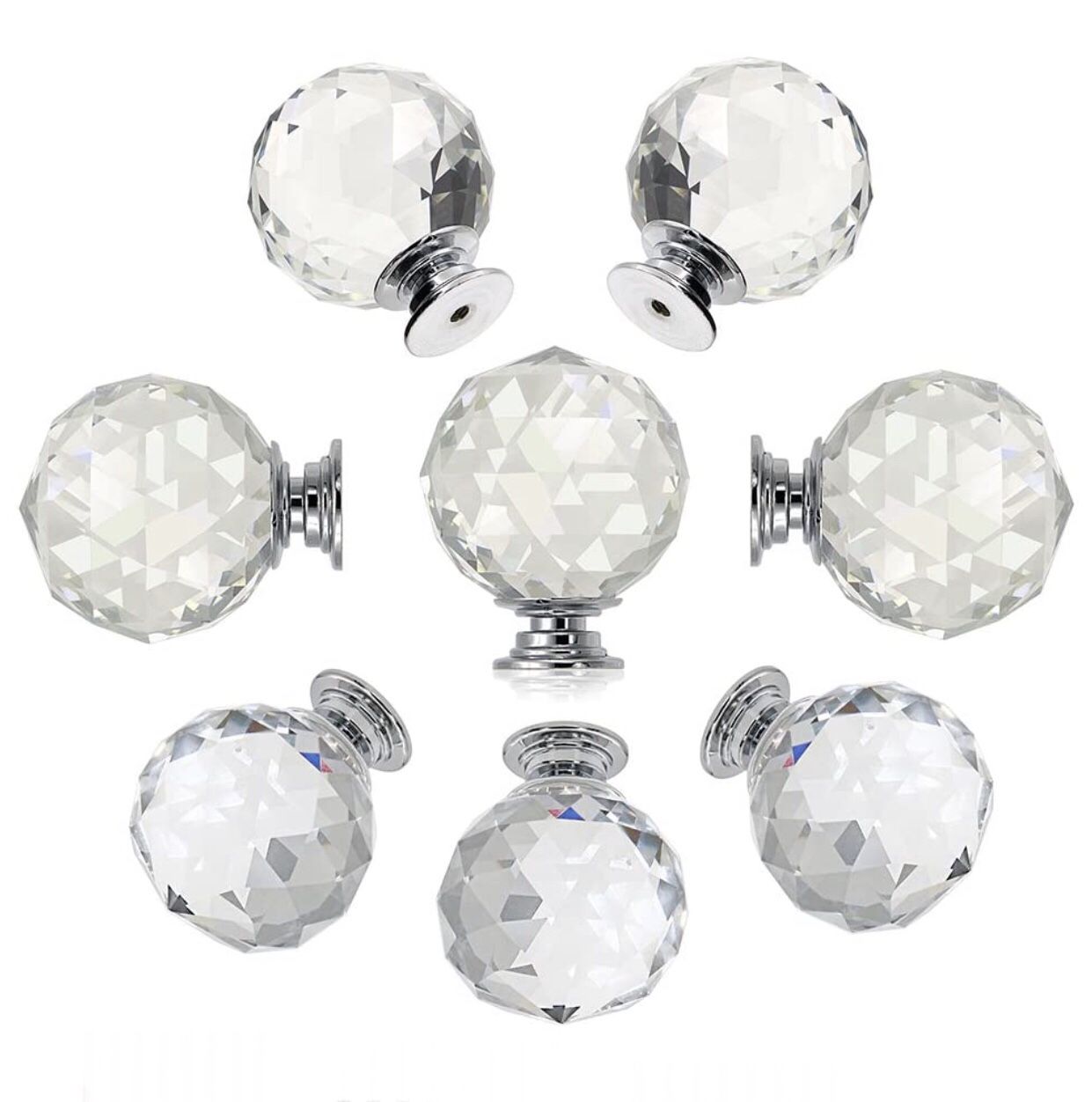 8 Pcs Round Diamond 40mm（1.6 inches） Clear Glass Crystal Cabinet Knobs