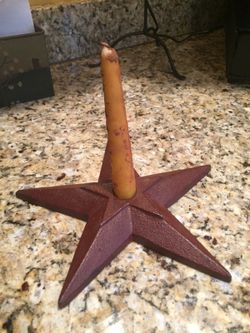 Primitive heavy cast iron star candle base w/primitive candles