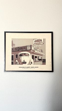 Vintage-Style Framed Diner Print “Engaged to Meet Once Again” - 19.5” x 16”