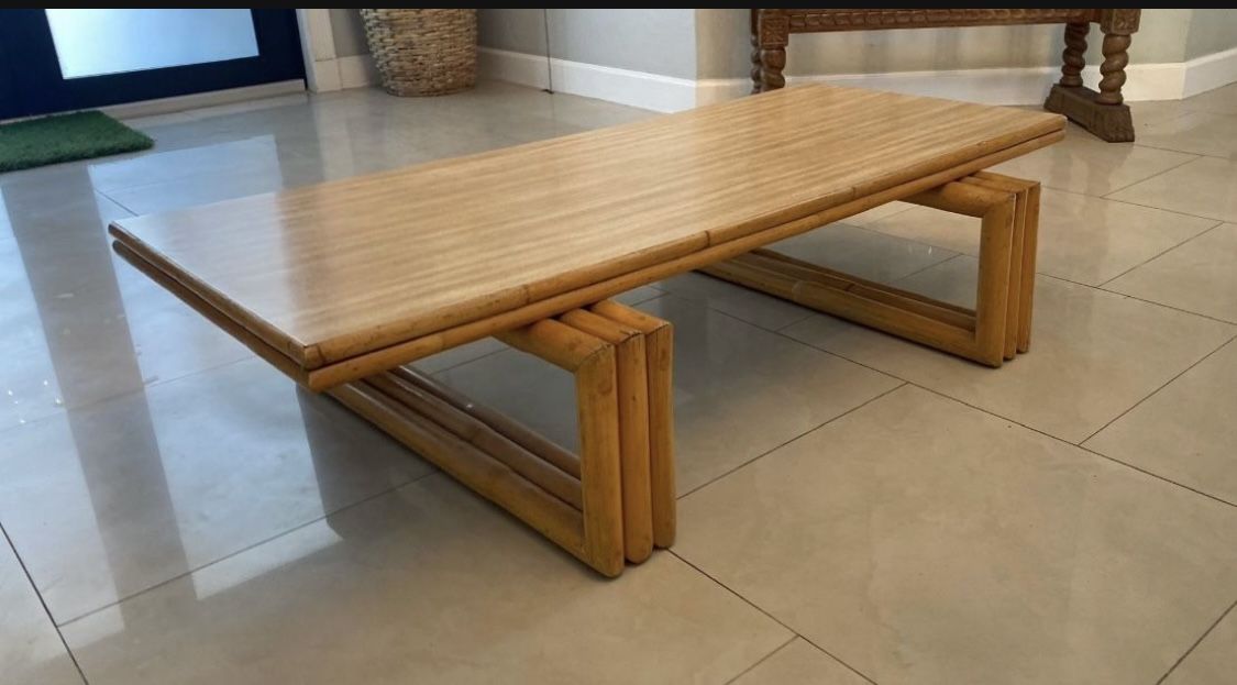 MidCentury Rectangular Rattan Stacked Coffee Table