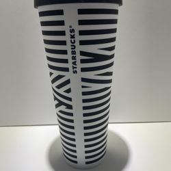 STARBUCKS Black White ZEBRA STRIPE VENTI Cold Cup TUMBLER 24oz Matte NO STRAW