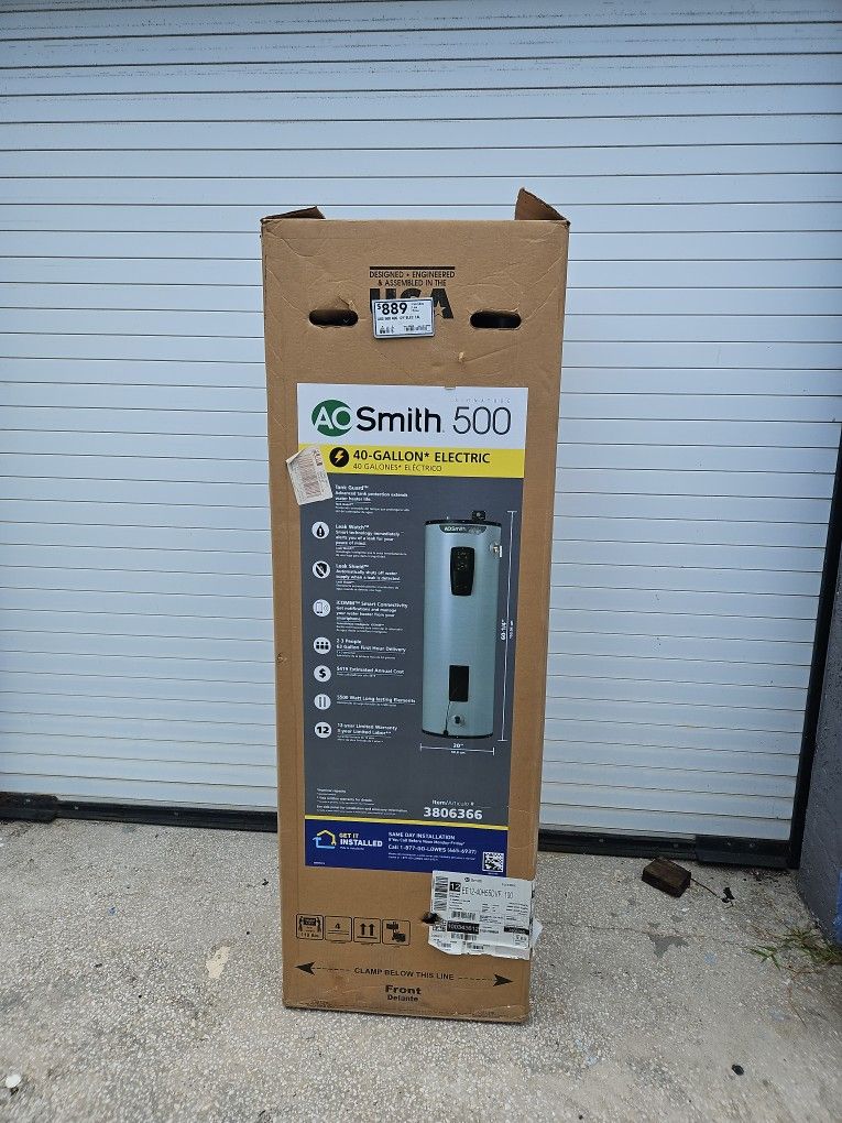 AO Smith 40 Gallon Electric Water Heater. Retails $ 950