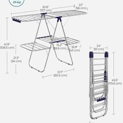 SONGMICS 2-Level Clothes Airer Foldable Clothes Drying Rack with Adjustable Wings - Silver / Blue