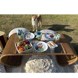 Vintage Curved Wicker Coffee Table