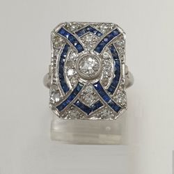 925 Sterling Silver Vintage Old European Art Deco Ring - Size 6