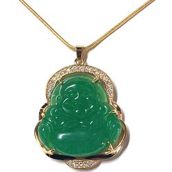 Big Jade jadeite  happy Buddha luck smooth pendant necklace religious