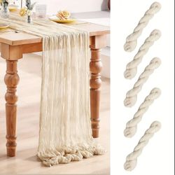 5pcs, Elegant Beige Boho Cheesecloth Table Runner, 71"*35" 