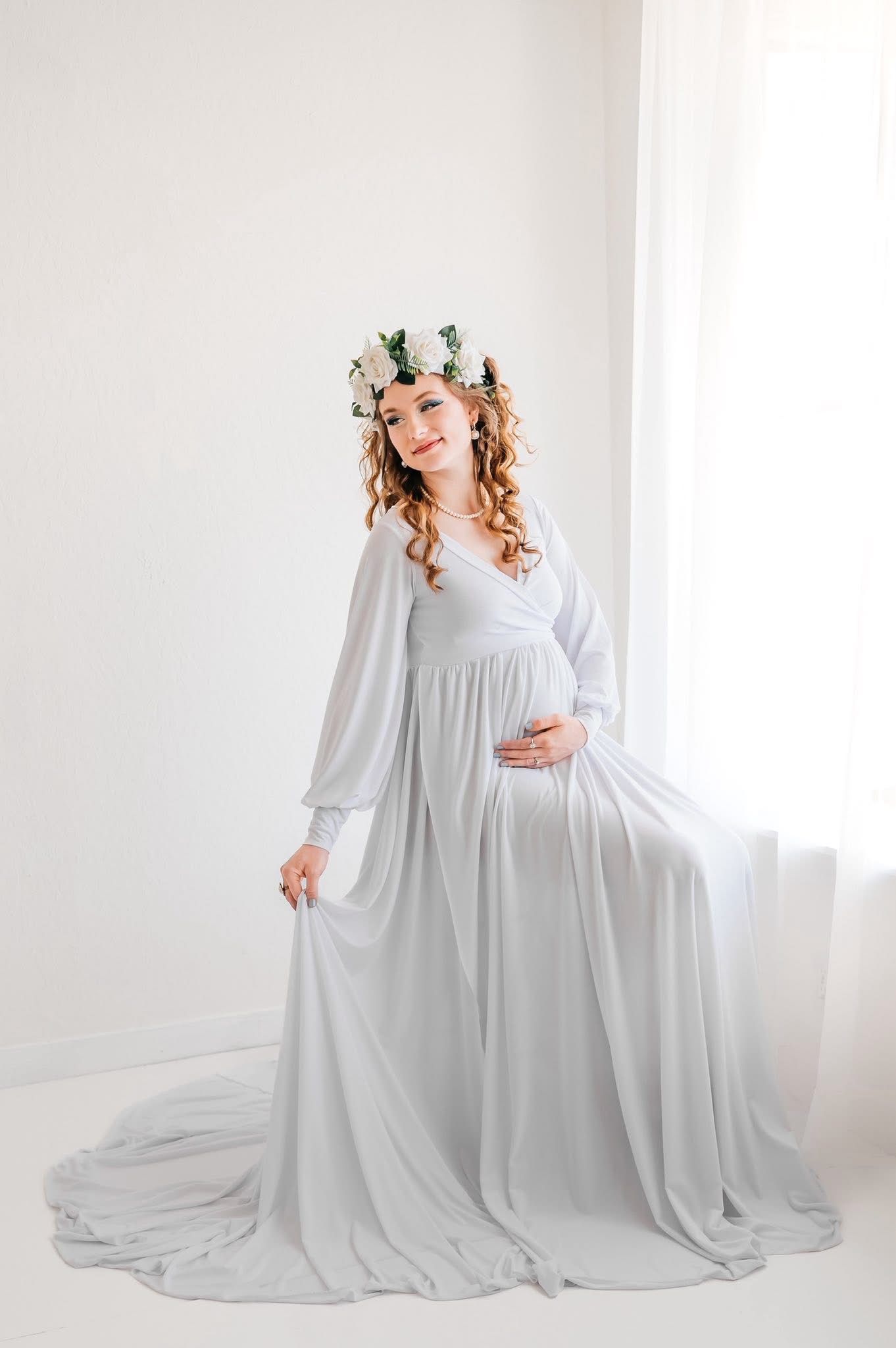 White Maternity Dress For Photo Shoots, Very Long